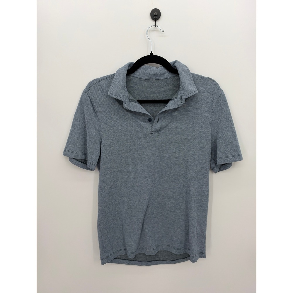 Lululemon Evolution Polo Shirt Mens Medium Heathered Blue Gray Short Sleeve Golf